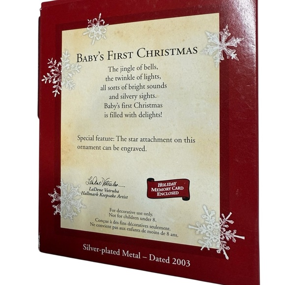 Hallmark Keepsake Baby's First Christmas Ornament 2003‎ Silver Plated Metal - Picture 2 of 6